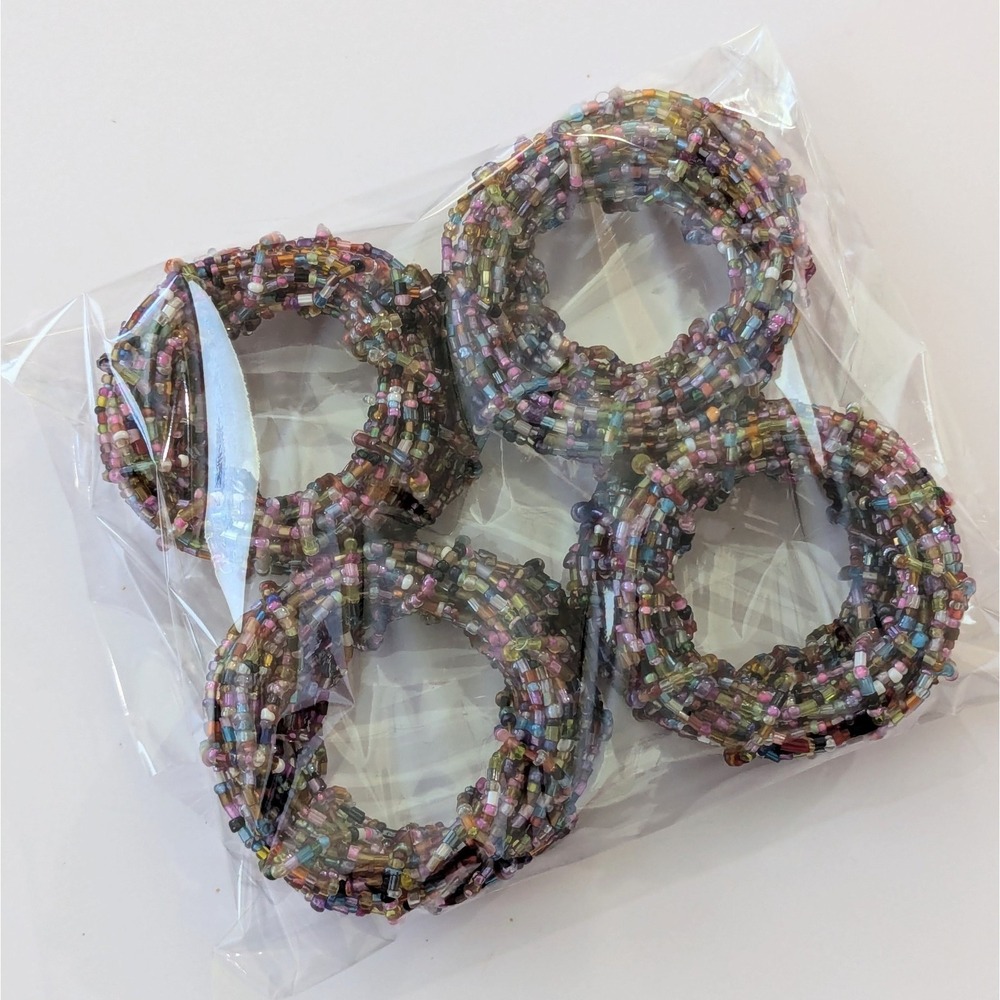 Vintage Multicolor Glass Beaded Napkin Rings Boho Colorful Handcrafted Set of 8 - Picture 7 of 7